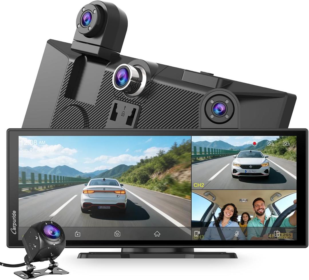 CARPURIDE W125S 11.26 Inch HD Wireless Carplay & Android Auto Screen, 4K +1080P+1080P Dash Camera for Cars with 64GB Card, with Loop Recording, Bluetooth, Voice Control, GPS, FM, Super Link