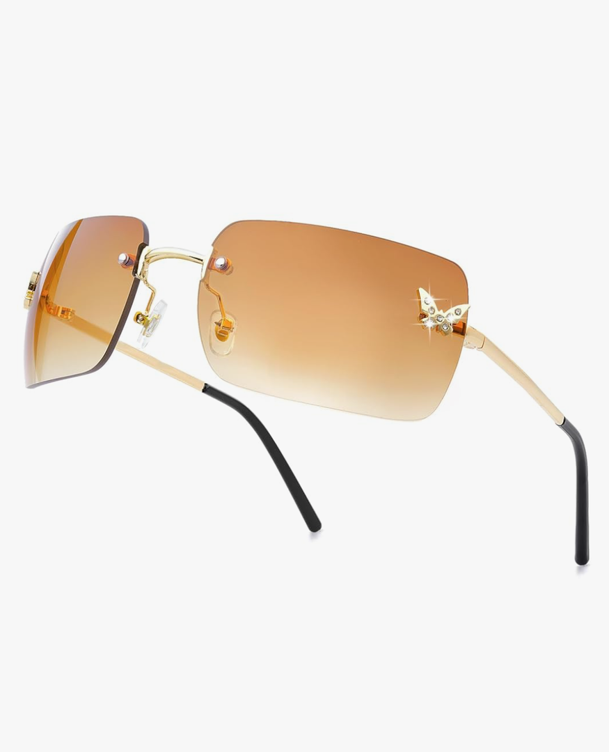 Rectangle Y2k Sunglasses for Women Men Cute Small Clear Frameless Tinted Lens 2000S Fashion Shades Butterfly