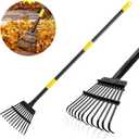 Leaf Rake, Small Rake for Leaves with 30"-60" Adjustable Long Handle, 11 Tines 8.5" Wide, Metal Rakes Heavy Duty for Lawns, Gardening, Yard, Camping, Shrub, Grass, Bush, Weed, Debris