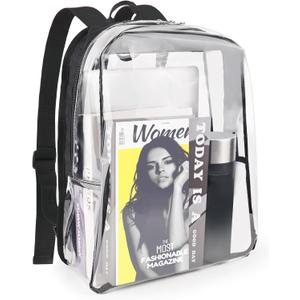 JOMPARO Clear Backpack - Clear Backpacks for School Transparent Bookbag for College Work Travel, Black 16 inch
