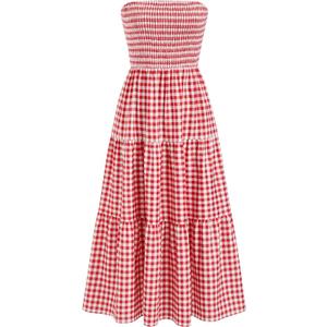 CIDER Women's Strapless Dress with Pockets Tube Striped Long Midi Dresses A Line Beach Vacation Casual Summer Outfits Fiery Red, Medium