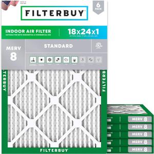 Filterbuy 18x24x1 Air Filter MERV 8 Dust Defense (6-Pack), Pleated HVAC AC Furnace Air Filters Replacement (Actual Size: 17.38 x 23.38 x 0.75 Inches)