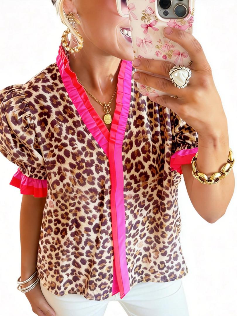 BKBEY Womens Ruffle Trim Floral Blouse Multicolor (M)