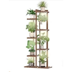 Solatmos Bamboo Plant Stand With Grow Lights Indoor Plants Outdoor Corner Plant Shelf Flower Stands for Living Room Patio Garden Corner Balcony (Brown, 7 Tier)