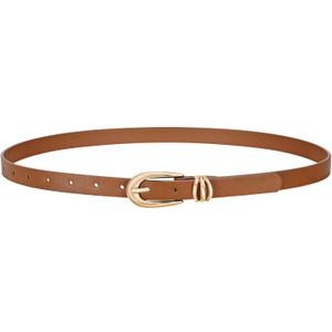 JASGOOD Women Leather Belt for Jeans Pants Fashion Skinny Waist Belt Ladies Thin Dress Belt with Gold Buckle (L: Fit waist size 38-42 inch)