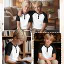 LessonZoo Boys Henley Raglen Shirts, White/Black, 11-12 Years (White)