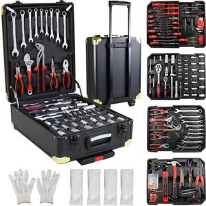 899pcs Home Repair Tool Set Kit for Men, Toolbox Storage Case with 4 Drawers, General Household Tool Kit with Rolling Tool Box, Tool Set Kit for Maintenance, Garden, Homeowner, Handyman -Black