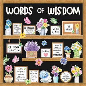 Mooliwe 57 Pcs Spring Bulletin Board Set Inspirational Flower Bulletin Board Decoration Positive Cutout Classroom Decoration for School Office Home Teacher Classroom Wall Supplies