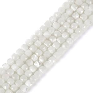 White Mother of Pearl MOP Shell Natural Gemstone 4mm Faceted Cube Square Loose Beads 16 Inch for DIY Jewelry Making Beads
