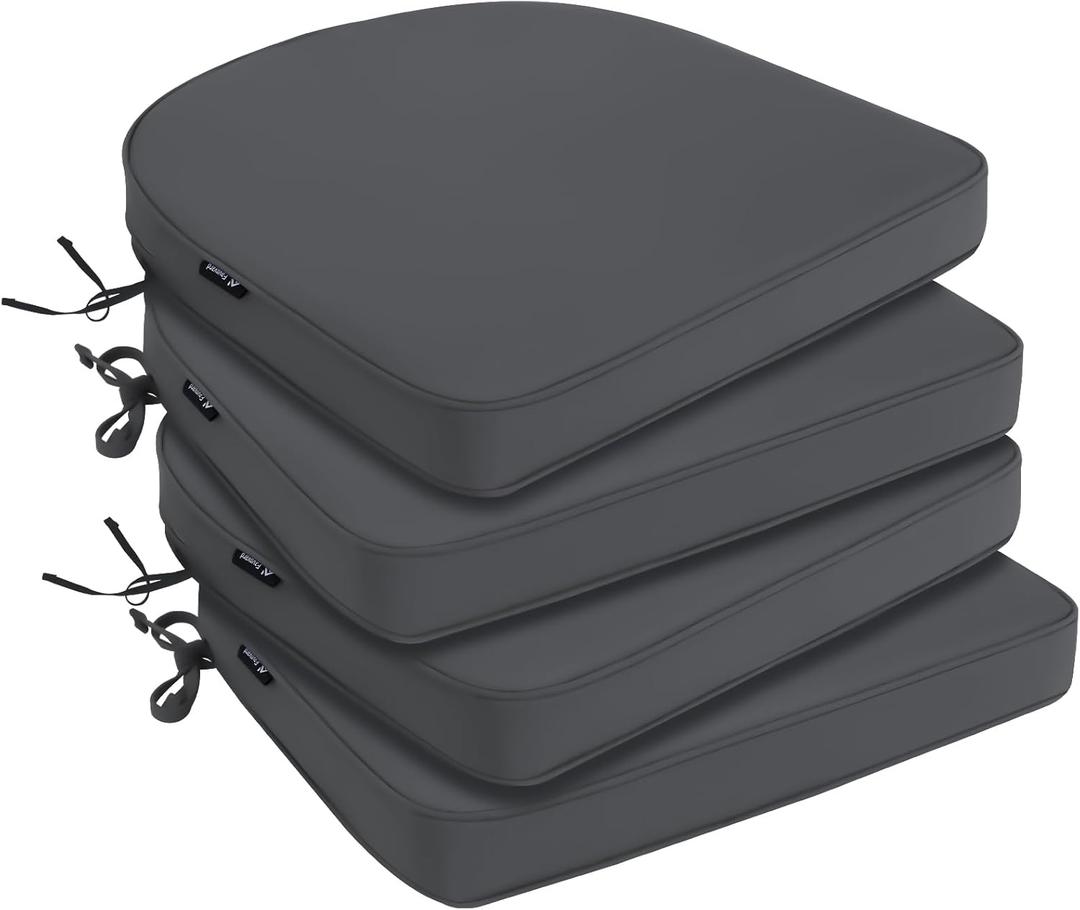 Favoyard Outdoor Chair Cushions 17"x16"x2" Set of 4 Waterproof Seat Cushion for Patio Furniture with 3-Year Fade Resistant Removable Cover Attach Straps Hidden Zipper Round Corner for Yard Garden (Dark Gray)