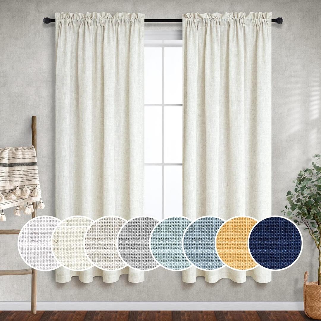 Mrs. Naturall 72 Inch Long Curtains for Living Room, Light Filtering Boho Semi Sheer Rod Pocket Linen Curtains 72 Inch Length 2 Panels Set for Glass French Door Bedroom, Cream Ivory