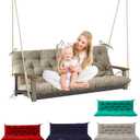 Outdoor Swing Cushions, 60inch Waterproof Three Seat Swing Replacement Cushions with Backrest and Ties, 4" Thicken Outdoor Porch Swing Cushions for Patio, Lawn and Garden (Khaki, 4060in) (Beige Yellow)