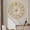 Cuspin 20 Inch Wall Clock Gold, Large Decorative Wall Clocks Battery-Operated, Modern Metal Round Clock Silent Non Ticking Arabic Numerals for Living Room Kitchen Mantel Office Decor
