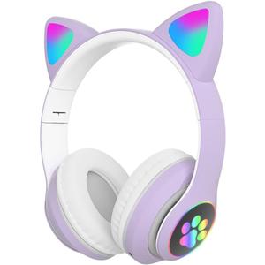 Kids Headphones for School, Bluetooth Wireless Headphones with Microphone for Kids Teens Adults, Cat Ear Headphones for Girls Women (Purple)