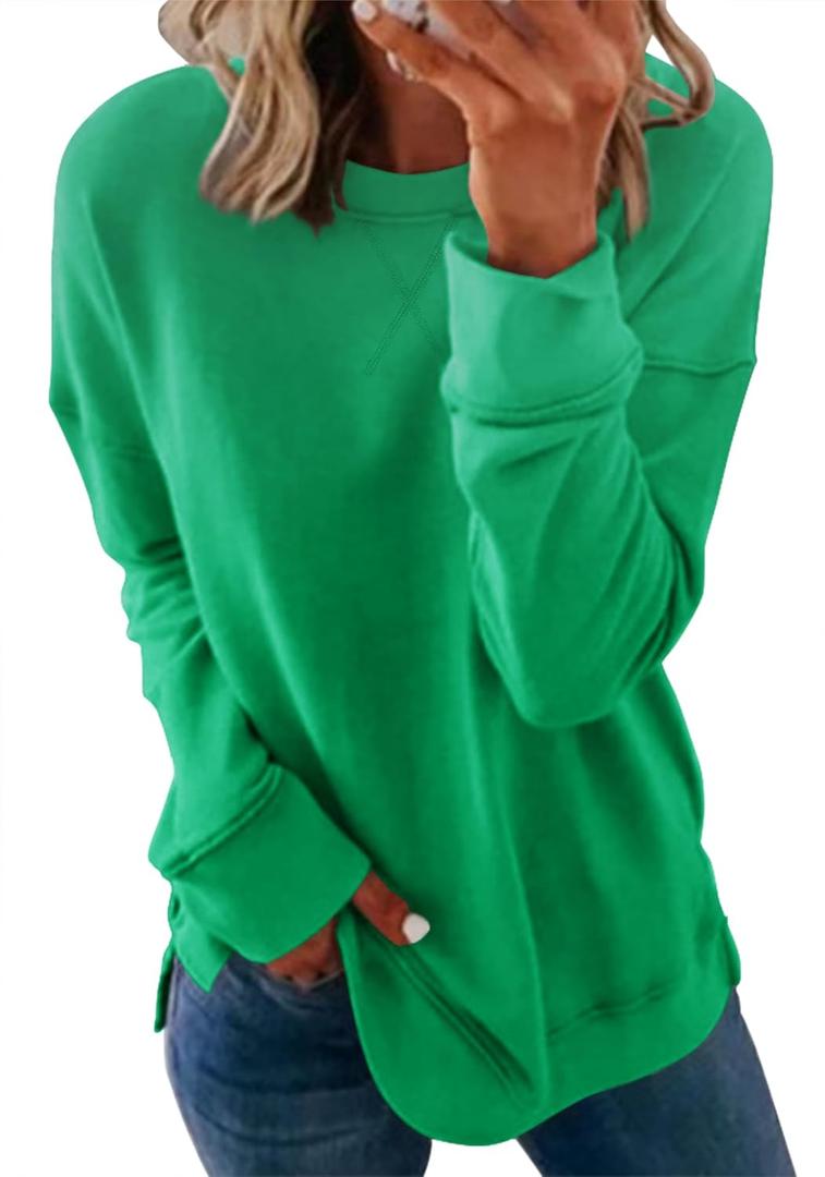 Smile Fish Women's Crewneck Sweatshirt Long Sleeve Side Split Tunic Tops Relaxed Fit Fall Shirts, XL
