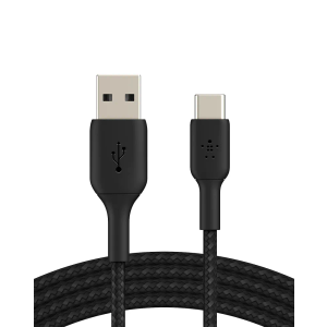 Belkin BoostCharge Braided USB-C to USB-A Cable (2M/6.6ft) for iPhone 16, iPhone 16 Pro, Samsung Galaxy S25, S24, Note20, Google Pixel 9 & 8, iPad Pro, Nintendo Switch 2, Carplay, & More - Black