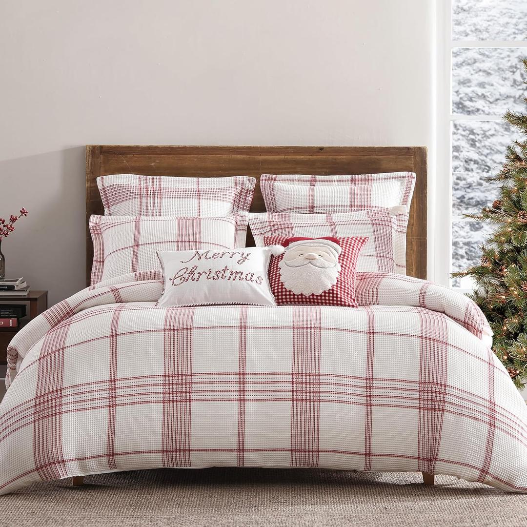 Levtex Home - Peppermint Plaid Comforter Set - King Comforter + Two King Pillow Cases - Red, Cream - Waffle Plaid - Comforter (106 x 94in.) and Pillow Case (36 x 20in.) - Cotton