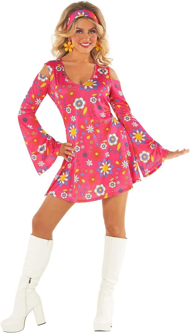 Morph Hippie Costume Women 70s Dress Outfits 60s Vintage Style Hippie Dress Costume for Women Retro Festival Wear (Medium)