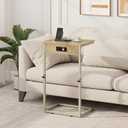 Vagusicc C Shaped End Table with Charging Station, Adjustable Height Side Table for Couch, Small Side Table, 33.2'' Tall Couch Tables that Slide Under, Tv Tray End Table for Living Room, Natural