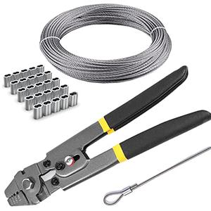 AOOCY Stainless Steel Wire Cable Crimping Tool Kit, Cutter &Crimper Plier, 100FT 304 Wire Rope, 100pcs Aluminum Sleeves Stops Complete Kit (5/64'' Stainless Steel Cable Kit)
