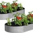 Galvanized Raised Garden Bed Outdoor, 8x4x1ft(2Pack) Metal Heavy Duty Planter Boxes for Gardening, Easy Assemble Bottomless Small Oval Plant Container Kit for Vegetable, Flower, Fruit, Silver