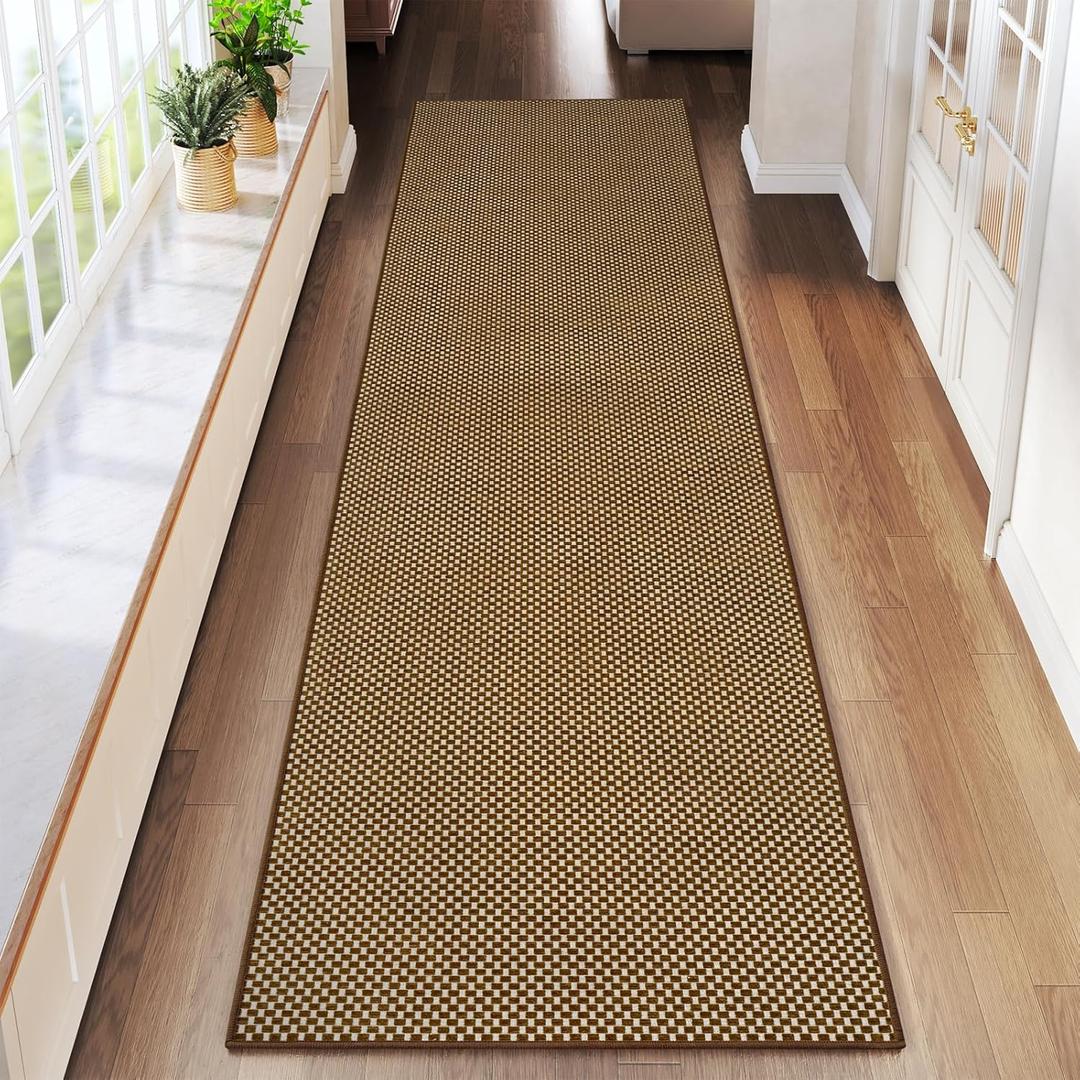YDKGL 2x8 ft Hallway Runner Rug Extra Long Boho Woven Kitchen Runner Rugs Mat Non Slip Washable, Soft Entryway Laundry Floor Carpet for Indoor Backdoor Bedroom Hallway Living Room, Dark Brown/Coffee
