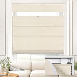UNISHADES No Drill Top Down Bottom Up Roman Shades for Windows, 20" W x 64" H, Beige