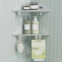 10 Shower Corner Shelf, Stainless Steel Shower Shelves with Razor Hole for Bathroom, Grout in Corner Shelf with Hooks for Tiled Wall 2 Pack, Polished