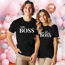 FRYAID Couples Shirts Matching Shirts for Couples Couple Shirts for him and her Funny Cute Graphic Honeymoon Short Sleeve Top (Large, Women-b-black)