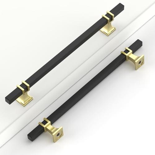 Coinkoly 8 Pack 7.5 Inch(192mm) Black and Gold Cabinet Pulls Kitchen Black Cabinet Handles Drawer Hardware for Cupboard Dresser Handles Bathroom