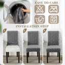 Moukeren 6 Pcs Stretch Chair Covers for Dining Room, Jacquard Soft Thick Solid Boho Faux Fur Fabric, Dustproof, Removable & Washable for Bedroom, Living Room, Kitchen, Hotel, Banquet (Light Grey)