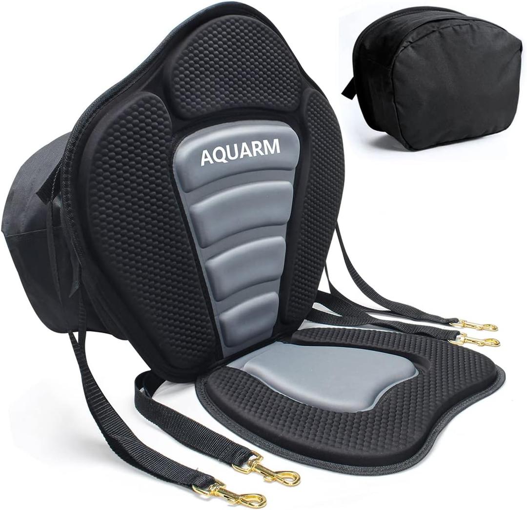 Kayak Seat Deluxe Padded Canoe Seat Adjustable Kayak Backrest Replacement Seat Cushion Pad Back Support with Detachable Back Storage Bag for Universal Sit