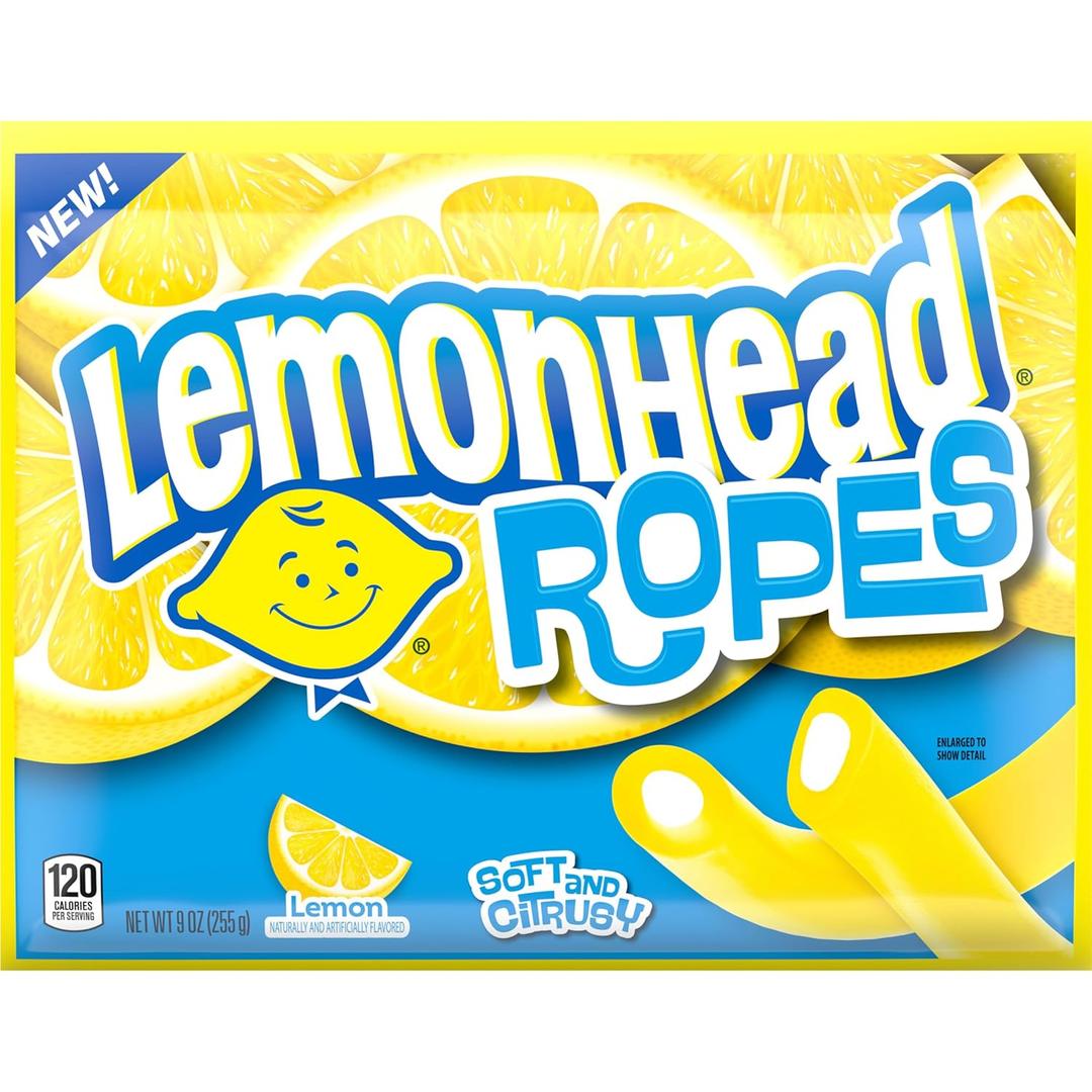Lemonhead Ropes, Candy, Lemon, Tart and Citrusy, Soft and Chewy, 9 oz, BBD: JULY 09, 2026