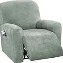 H.VERSAILTEX 4-Pieces Recliner Chair Covers Velvet Stretch Reclining Couch Covers for 1 Cushion Sofa Slipcovers Furniture Covers Form Fit Customized Style Thick Soft Washable(Small, Sea Grass)