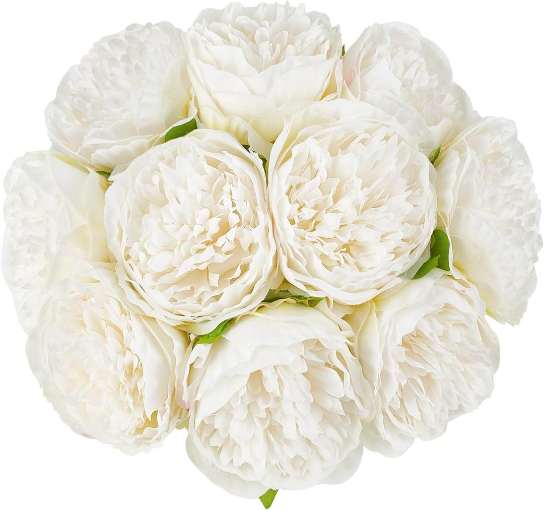 Mkono Peony Artificial Flowers 2 Packs 10 Heads Fake Peonies Flowers with Stems Real Touch Faux Silk Floral , 24 Pieces Arrangements for Home Table Decoration Party Bride Bouquet Wedding Gifts, White 