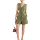 SUUKSESS Women's Summer 2 Piece Sets Button Down V Neck Vest Pockets Shorts Sets(Army Green, S)