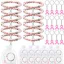 Nosiny 36 Pcs Breast Cancer Awareness Gifts Accessories Women Breast Cancer Awareness Bracelets Pink Ribbon Keychains Rhodochrosite Bead Bracelets for Charity Fundraiser Campaign Inspirational Gifts