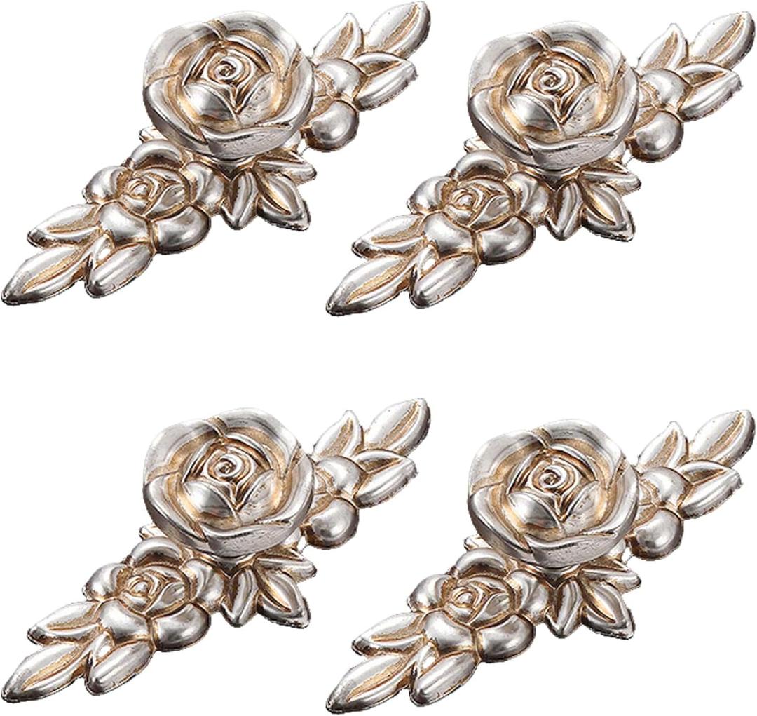 Rose Cabinet Knobs with Backplate 4pcs Vintage Zinc Alloy Flower Drawer Pull Handles Cabinet Handle Knobs for Dresser Vanity Nightstand Cupboard (Antique Silver)
