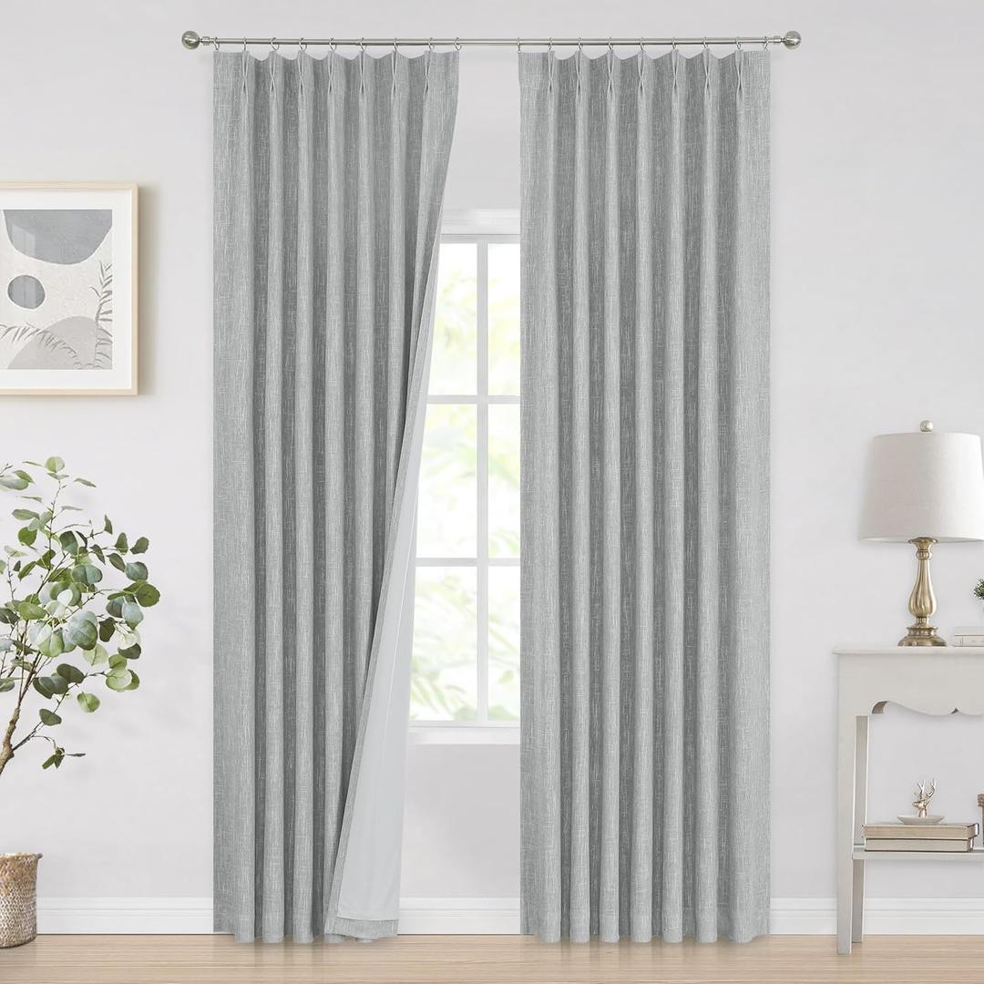 Vision Home Silver Grey Pinch Pleated Full Blackout Curtains Room Darkening Window Curtains 95 inch for Living Room Bedroom Thermal Insulated Pinch Pleat Drapes with Hooks Back Tab 2 Panel 40" Wx95 L