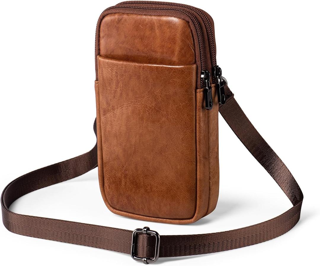 Ranboo Leather Phone Holster for Belt, Fits for iPhone 16 Plus 15 Pro Max 15 Plus 14 Pro Max Samsung Galaxy S25 Plus Belt Clip Wallet Case Cell Phone Holder Arm Pouch Crossbody Purse Waist Bag (Brown)