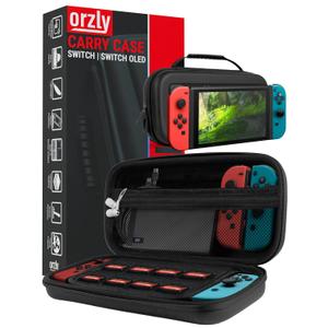 Orzly Carry Case Compatible with Nintendo Switch and New Switch OLED Console - Black Protective Hard Portable Travel Carry Case Shell Pouch with Pockets for Accessories and Games