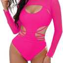 Kisscynest Women's Sexy Cutout One Piece Swimsuit Monokini with Long Sleeve Coverup Shirt,L