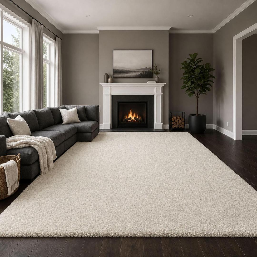 Ophanie Area Rugs 9x12 Living Room, Large Ivory Bedroom Carpet, Big Shag Indoor Thick Soft Nursery Rug, Fluffy Carpets for Boy and Girls Room Home Decor Aesthetic with Over 99 pcs Pile fibers