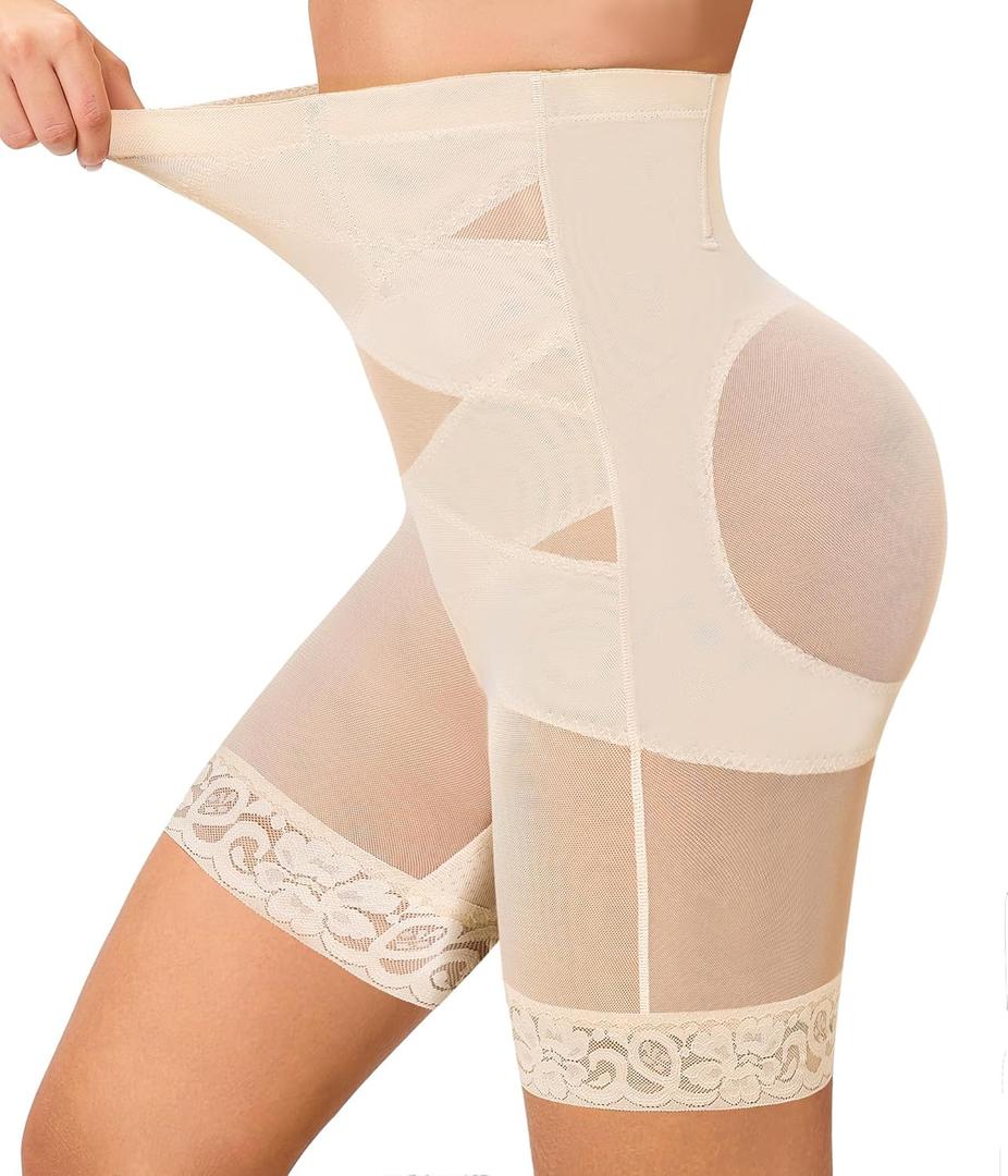 Nebility Tummy Control Shapewear Shorts High Waisted Body Shaper Butt Lifting Panties Thigh Slimmer Girdle (Brown, L)