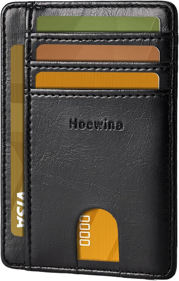 Hoewina Slim Wallet for Men, Credit Card Holder Wallet, Minimalist Design - RFID Blocking Front Pocket Leather Thin Wallet for Men and Women(Black)