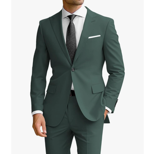 Wangyue Men's 2 Piece Suit Slim Fit Suits for Men Two Button Blazer Formal Business Jacket Suit for Wedding Prom Dinner, Color Dark Green, Size Large