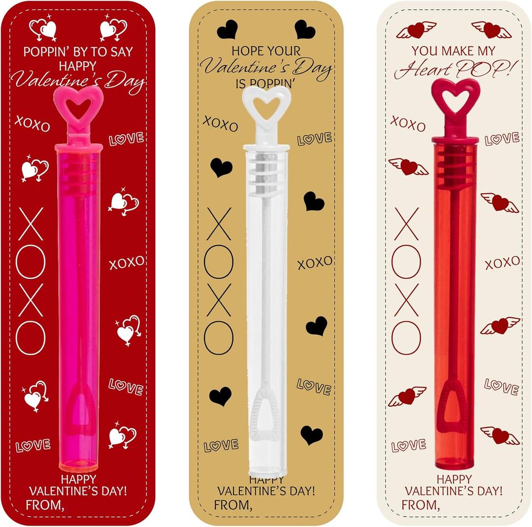 Valentines Day Card with Bubble Wands Party Favors, Valentine's Day Classroom Mini Bubble Wands Valentine Cards Exchange Gifts