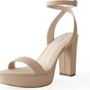Ankis Platform Heels for Women 4 Inches Chunky Heels Sandals for Women Comfy Open Toe Block Heeled Sandals Nude White Silver Gold Black Ankle Strappy Heels (Beige)