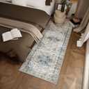 Machine Washable Kitchen Runner Rugs: 2'6"x8' Hallway Runner Rug Non Slip Low Pile Stain Resistant Soft Carpet Runners for Hallways Indoor Entryway Kitchen Laundry Room Beside Farmhouse (Brown And Green)