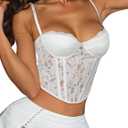 LovelyWholesale Lace Corset Tops for Women Sexy Backless Corset Bustier Top Party Club White X-Large